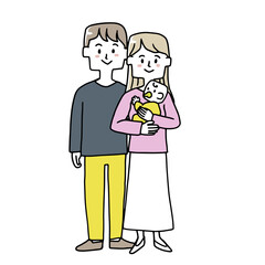 赤ちゃんを抱っこしている若い夫婦