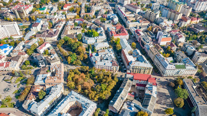 Fototapeta premium Top view of the historic center of Ivano-Frankivsk, Ukraine