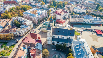 Obraz premium Top view of the historic center of Ivano-Frankivsk, Ukraine