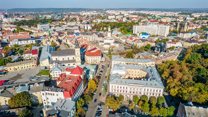 Obraz premium Top view of the historic center of Ivano-Frankivsk, Ukraine