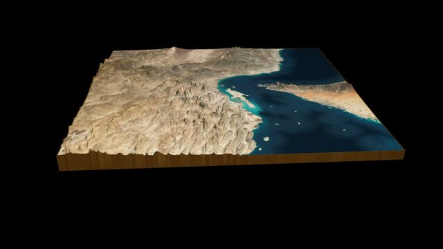  The Strait of Hormuz terrain map 3D render 360 degrees loop animation