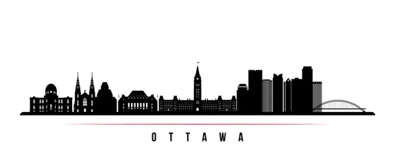 Tuinposter Ottawa skyline horizontal banner. Black and white silhouette of Ottawa, Canada. Vector template for your design. © greens87