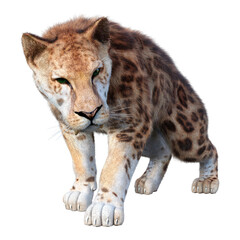 3D Rendering Sabertooth Tiger on White
