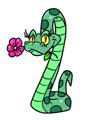 Beautiful big green snake gift flower illustration