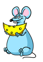 Big fat mouse piece of cheese smile happiness illustration