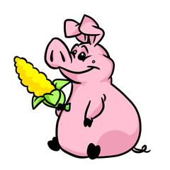 Fat piglet corn happiness breakfast illustration