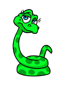 Green beautiful snake looking modest smile illustration