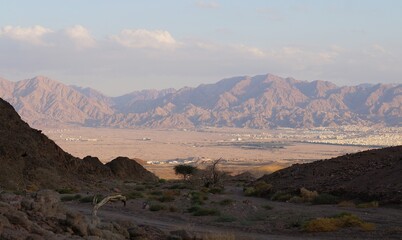 Hiking in evening in Shehoret mountains, south Israel 