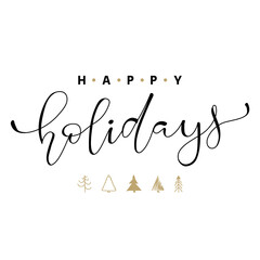 Happy Holydays hand Lettering  Inscription to winter holiday design, Calligraphic. Christmas Xmas and Happy New Year Greeting Card, banner. vector.