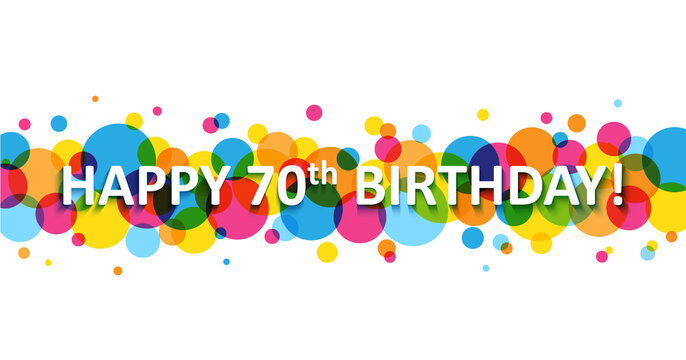 HAPPY 7th BIRTHDAY! typography banner on colorful vector circles on white background