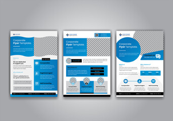3 sets of Creative Corporate flyer template, business flyer, Print-ready modern flyer template, Flyer, A4, Brochure, Poster, Vector template design for advertising purpose.