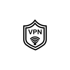 VPN - virtual private network icon. Simple shield with wi-fi symbol. Outline modern design element. Simple black flat vector sign with rounded corners. EPS 10