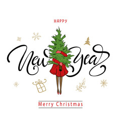 Merry Christmas hand Lettering Inscription to winter holiday design, Calligraphic. Christmas Xmas and Happy New Year Greeting Card, banner.