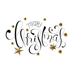 Merry Christmas hand Lettering Inscription to winter holiday design, Calligraphic. Christmas Xmas and Happy New Year Greeting Card, banner.
