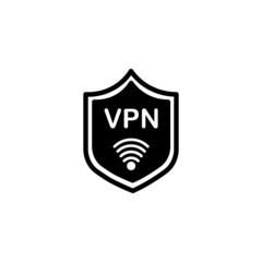 Black Shield with VPN and wifi wireless internet network symbol icon isolated. VPN protect safety concept. Vector Illustration EPS 10