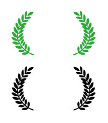 Green and black Laurels branch, awarded icon, symbol. First prize. Vector illustration isolated on white background.