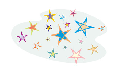 Stars set with different colours, shapes and sizes. Decorative flat style vector illustration.