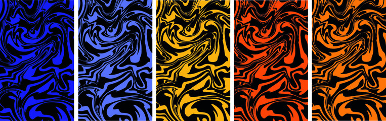 Set of abstract backgrounds liquid marble, fluid art in different colors