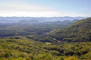 Fototapeta na wymiar view on mountains from viewpoint called vidikovac, pecinski park grabovaca, Croatia