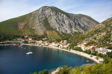 View from mountain on the bay and town of Trstenik, on the Peljesac peninsula , holiday place in...