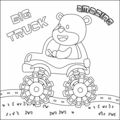 Vector illustration of monster truck with cute animal driver. Cartoon isolated vector illustration, Creative vector Childish design for kids activity colouring book or page. © Hijaznahwani