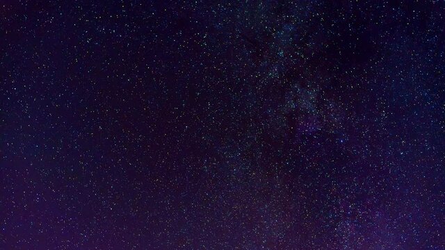 shooting stars on background of Milky Way, galaxies and constellations at night. Timelapse of night starry sky with clouds