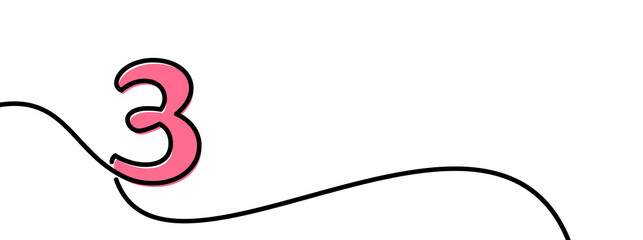Single line drawn three 3 number.