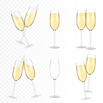 Set of transparent champagne glasses, isolated.