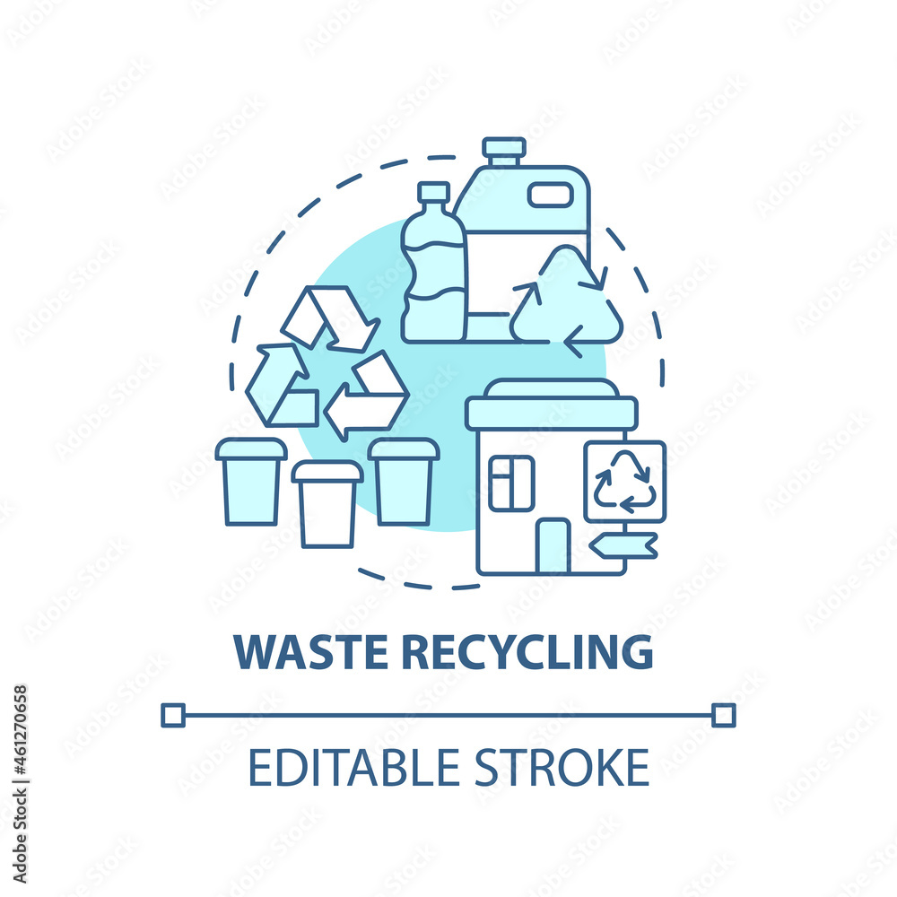 Poster waste recycling blue concept icon. garbage management abstract idea thin line illustration. reproces