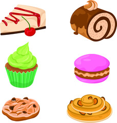 Sweet Cake Collection Vector Illustration Set