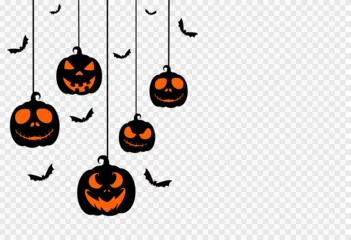Foto op Canvas Halloween party  background with scary pumpkin face,bats,hanging from top isolated  on png or transparent texture,template for poster, brochure, promotion,sale marketing vector illustration © Only Flags