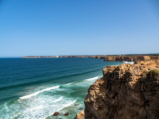 Steep coast at Praia do Tonel Sagres, Algarve, Portugal,