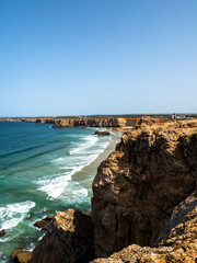 Obraz premium Steep coast at Praia do Tonel Sagres, Algarve, Portugal,