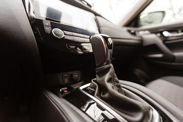 Fototapeta na wymiar Interior view of car with black salon