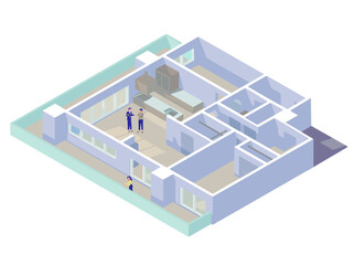 アイソメトリックなマンションの内見をする若い男女のイラスト
