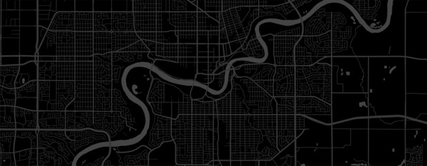 Dark black Edmonton city area horizontal vector background map, streets and water cartography illustration.