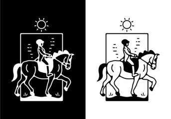 Line art illustration of riding horse