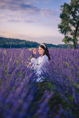 gorgeous woman in white dress at lavender field