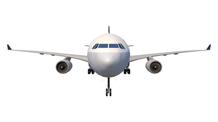 Fototapeta na wymiar Airplane 2- Front view white background 3D Rendering Ilustracion 3D