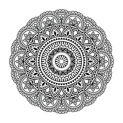 Isolated vector mandala. Round pattern in white and black colors. Vintage decorative element for design and coloring books