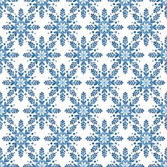 Winter blue snowflakes. Pattern on a white background