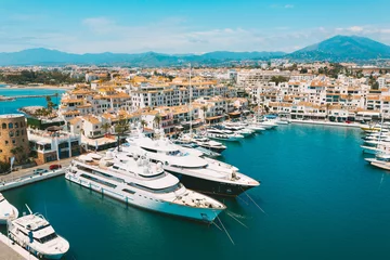 Papier Peint photo Lavable Europe méditerranéenne Puerto Banus marina with luxury yachts, Marbella, Spain