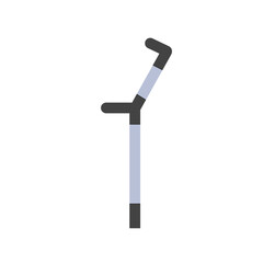 Metal crutch. Disabled person stick. Rehabilitation after injury. Problems with walking. Flat design
