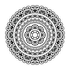 Isolated mandala in vector. Round pattern in white and black colors. Vintage decorative element. Abstract illustration 