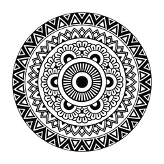 Isolated mandala in vector. Round pattern in white and black colors for design. Vintage decorative element