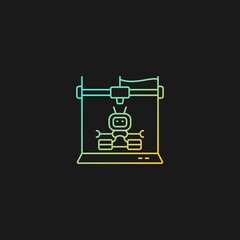 3d robots printing gradient vector icon for dark theme. Robotic additive manufacturing. Innovative robot building. Thin line color symbol. Modern style pictogram. Vector isolated outline drawing