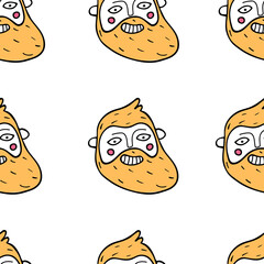 Seamless pattern with comic human faces. Vector illustration in doodle style.