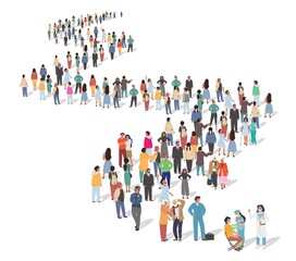 Group of people standing in line for Covid-19 vaccine injection, flat vector illustration. Coronavirus vaccination queue