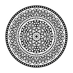 Isolated mandala in vector. Round pattern in white and black colors. Vintage decorative element