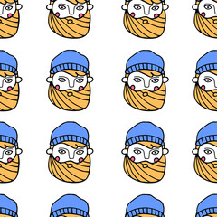 A seamless pattern with comic faces. Vector illustration in doodle style.
